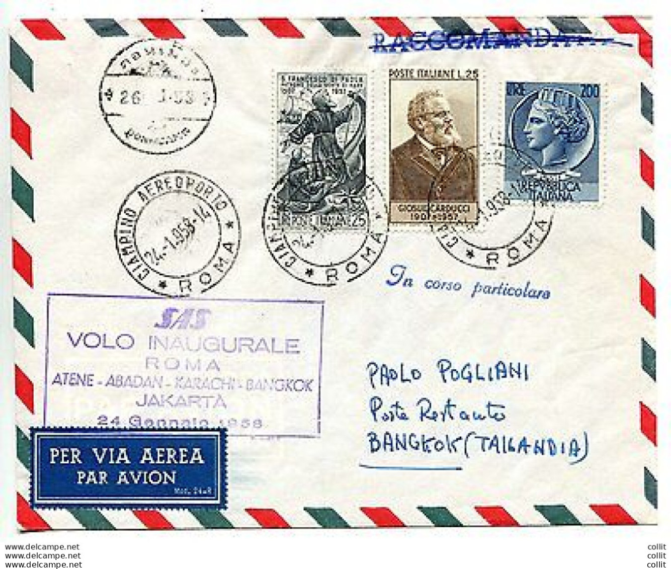 S.A.S. Primo Volo Roma/Bangkok Del 24.1.58 - Airmail