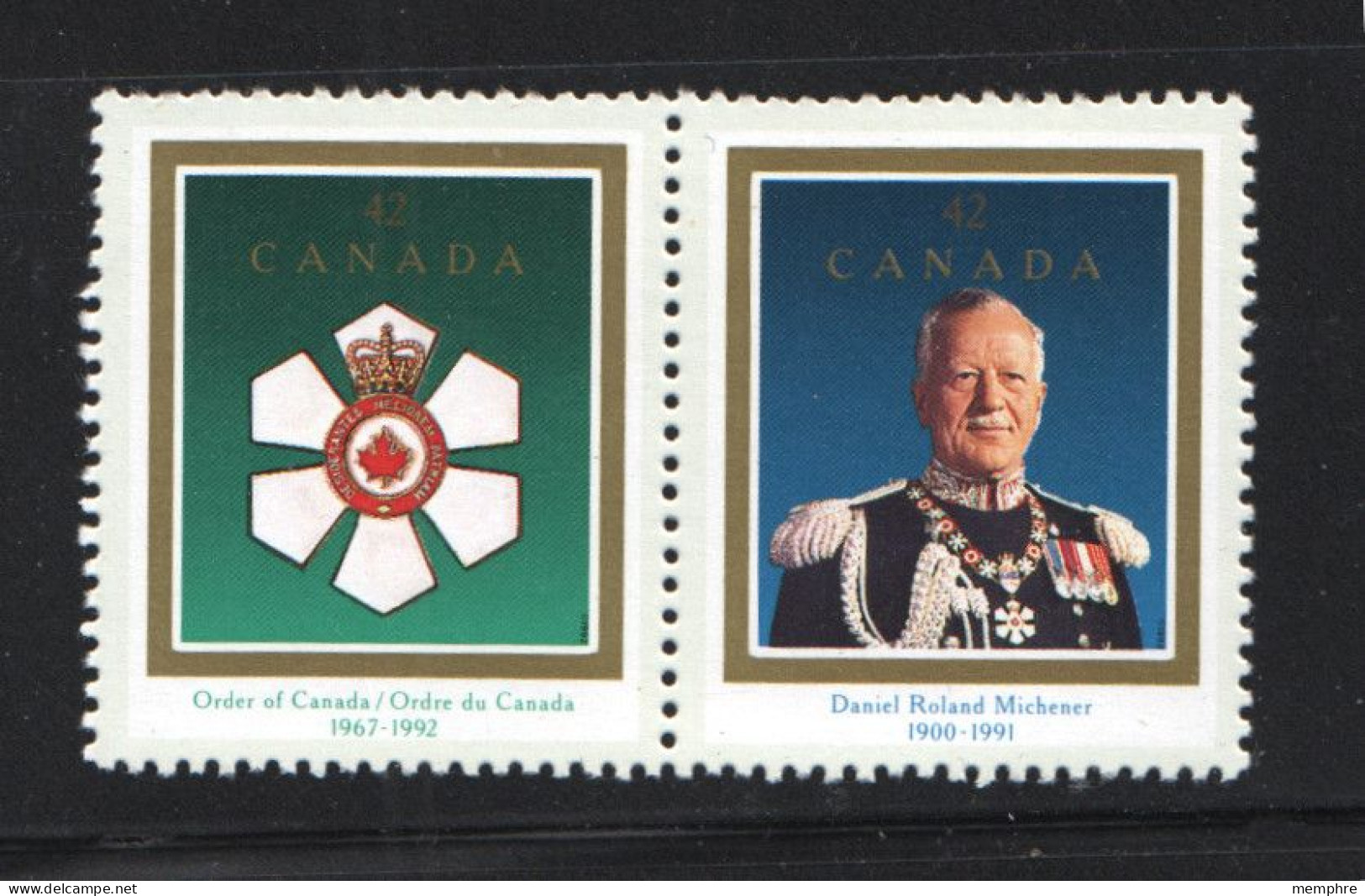 1992 Governor General Michenor, Order Of Canada Medal Se-tenant Pair Sc 1447a MNH - Unused Stamps