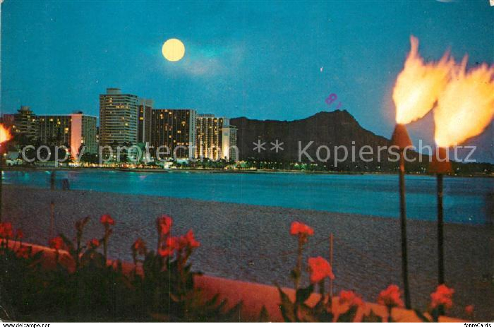 72939316 Waikiki Moonlight Over Waikiki Beach Diamond Head - Andere & Zonder Classificatie