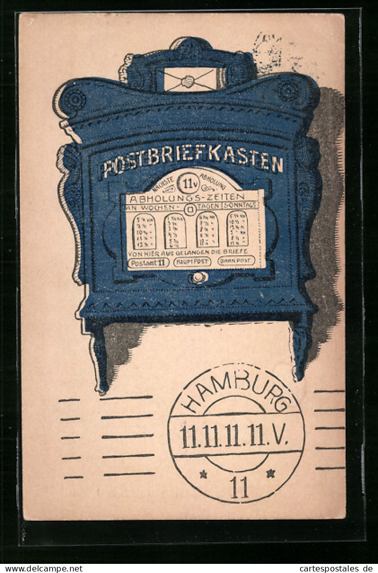 AK Hamburg, Postbriefkasten, Kurioses Datum 11.11.1911, Postamt 11  - Poste & Facteurs