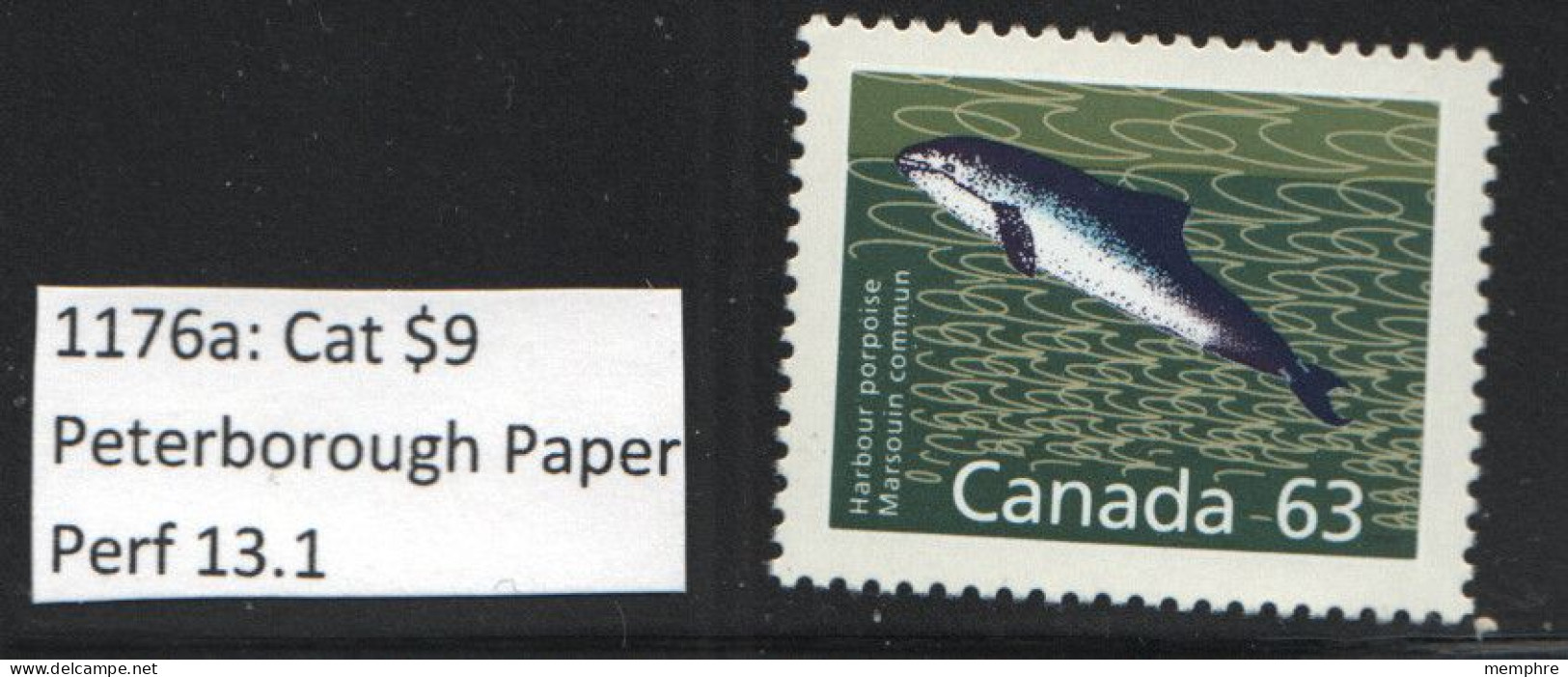 1989   Harbour Porpoise 63¢  Definitive  Peterborough Paper, Perf 13.1 Sc 1176a MNH - Ongebruikt