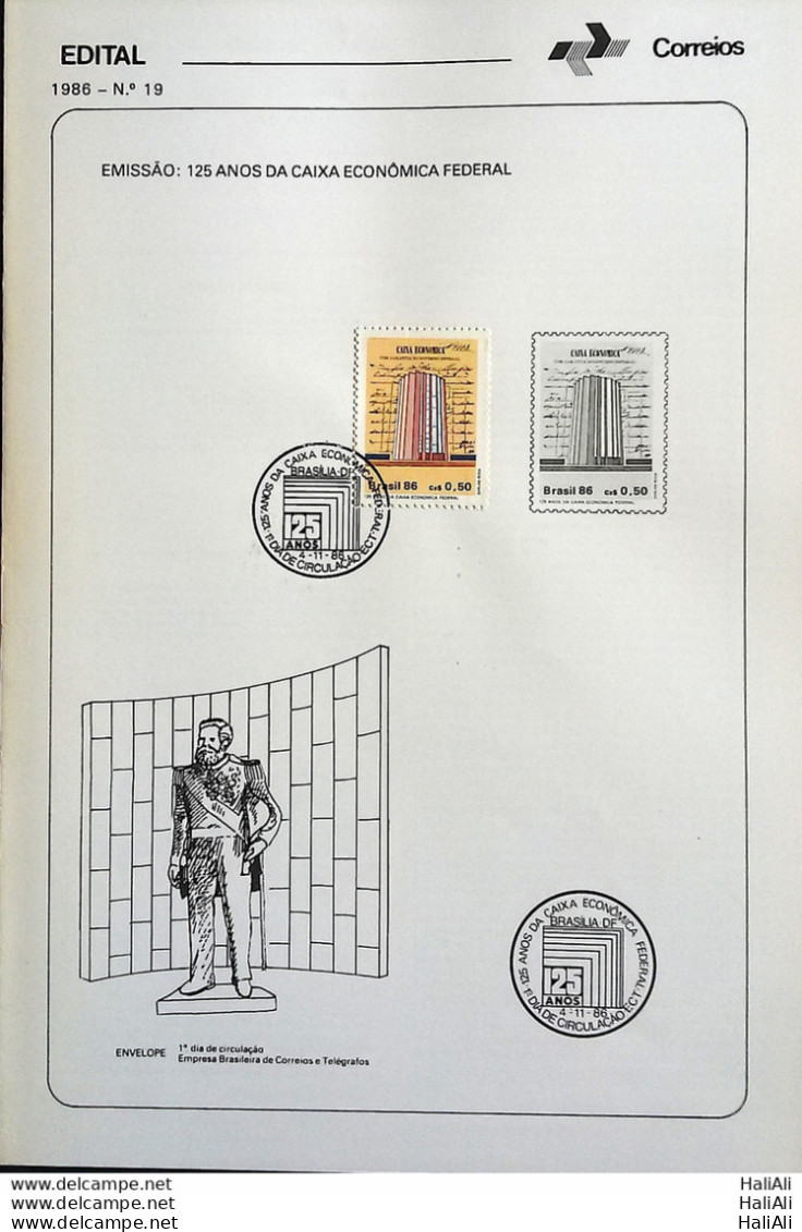 Brochure Brazil Edital 1986 19 FEDERAL ECONOMIC BOX WITH STAMP CBC DF Brasília - Lettres & Documents