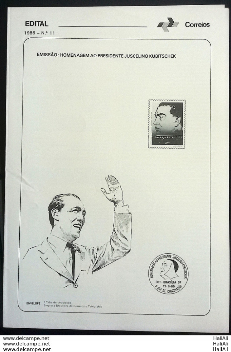 Brochure Brazil Edital 1986 11 President Juscelino Kubitschek Without Stamp - Covers & Documents