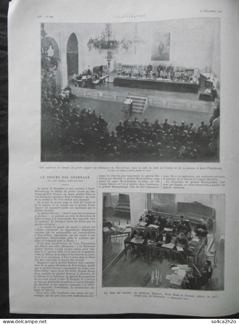 L'ILLUSTRATION N°3382 21/12/1907 Le Procès Des Généraux Qui Ont Rendu Port-Arthur; Les Travaux Du Métropolitain - Altri & Non Classificati