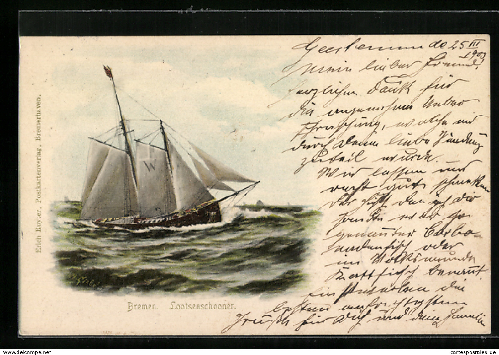 Lithographie Bremen, Lootsenschooner, Segelschiff  - Voiliers