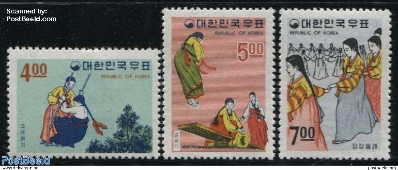 Korea, South 1967 Folklore 3v, Mint NH, Various - Folklore - Toys & Children's Games - Korea, South