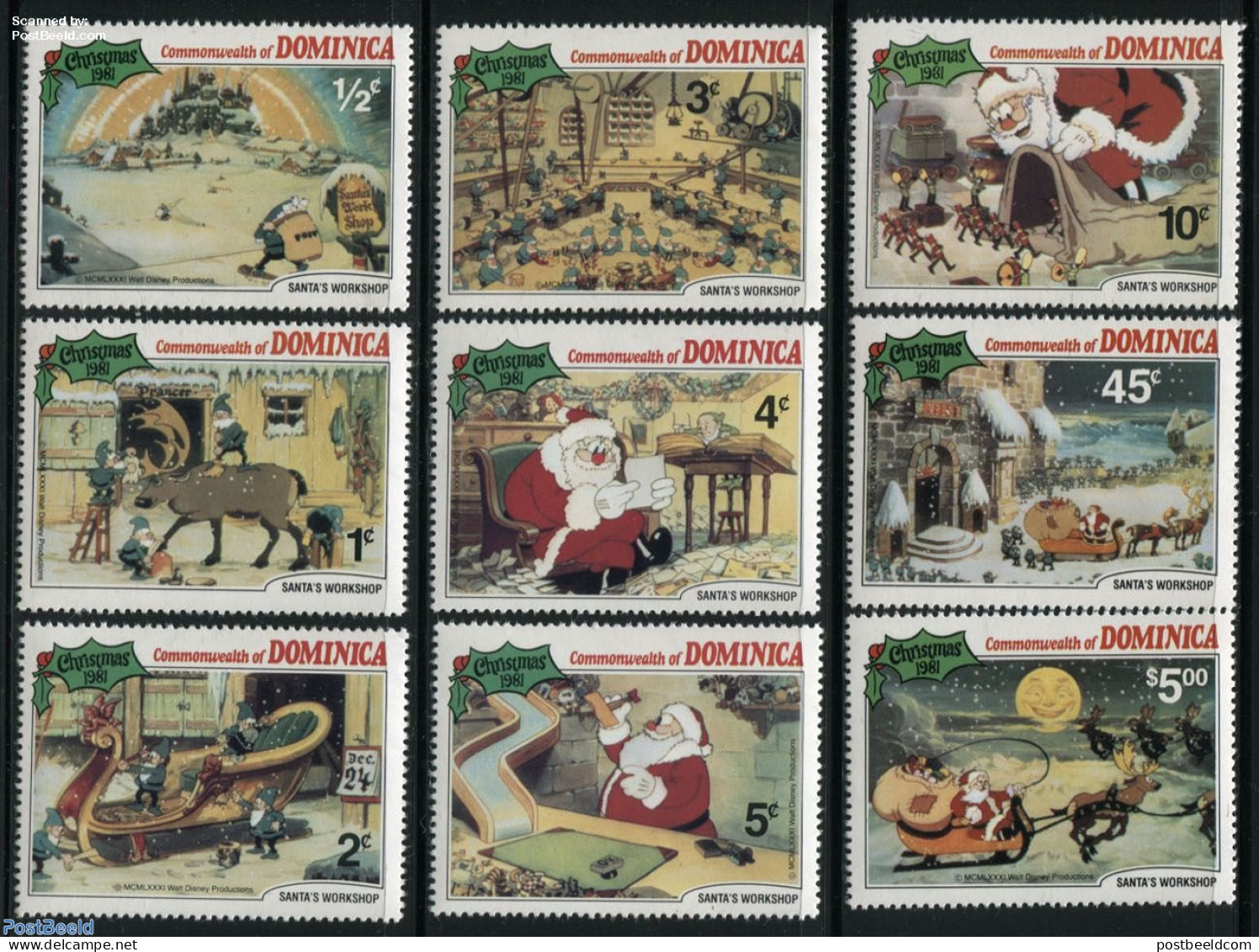 Dominica 1981 Christmas, Disney 9v, Mint NH, Religion - Christmas - Art - Disney - Christmas