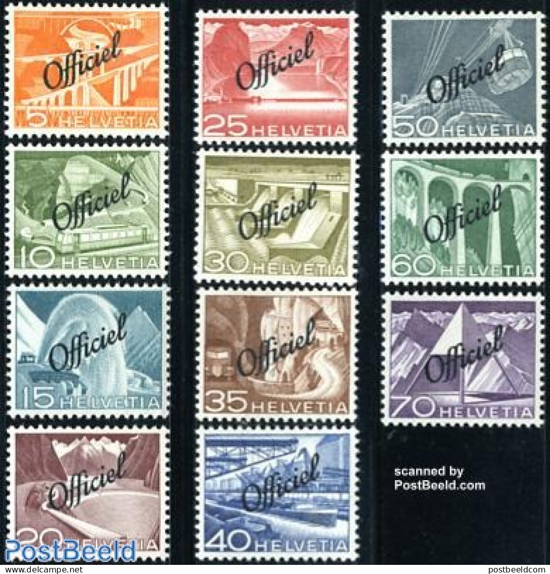 Switzerland 1950 On Service 11v, Mint NH, Nature - Transport - Water, Dams & Falls - Cableways - Railways - Ships And .. - Autres & Non Classés