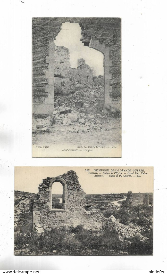 55 - Lot De 2 Cartes Postales D' AVOCOURT ( Meuse ) - 1° L' Eglise - 2° Ruines De L' église - Sonstige & Ohne Zuordnung