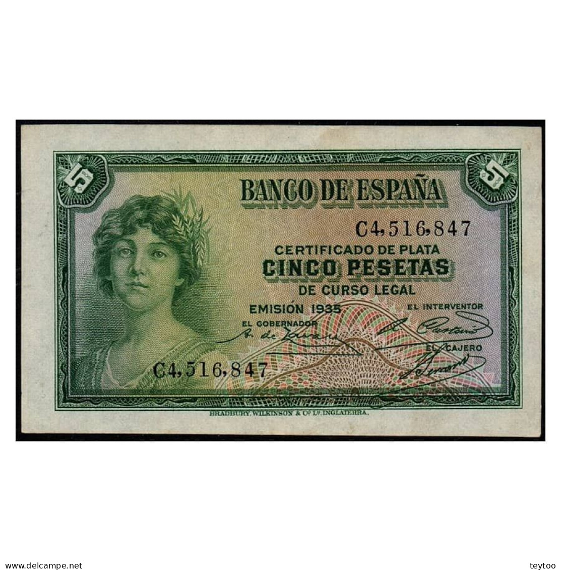 C2657# 5 Pts. España 1935 [BLL] Certificado De Plata (MBC) - 5 Pesetas