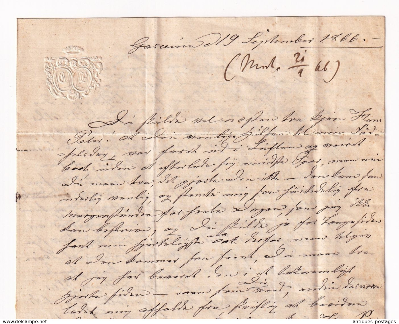 Lettre 1866 Denmark Danmark Scott Royal Emblems  KGL. POST FRM. Kongeligt Post Freimaerk