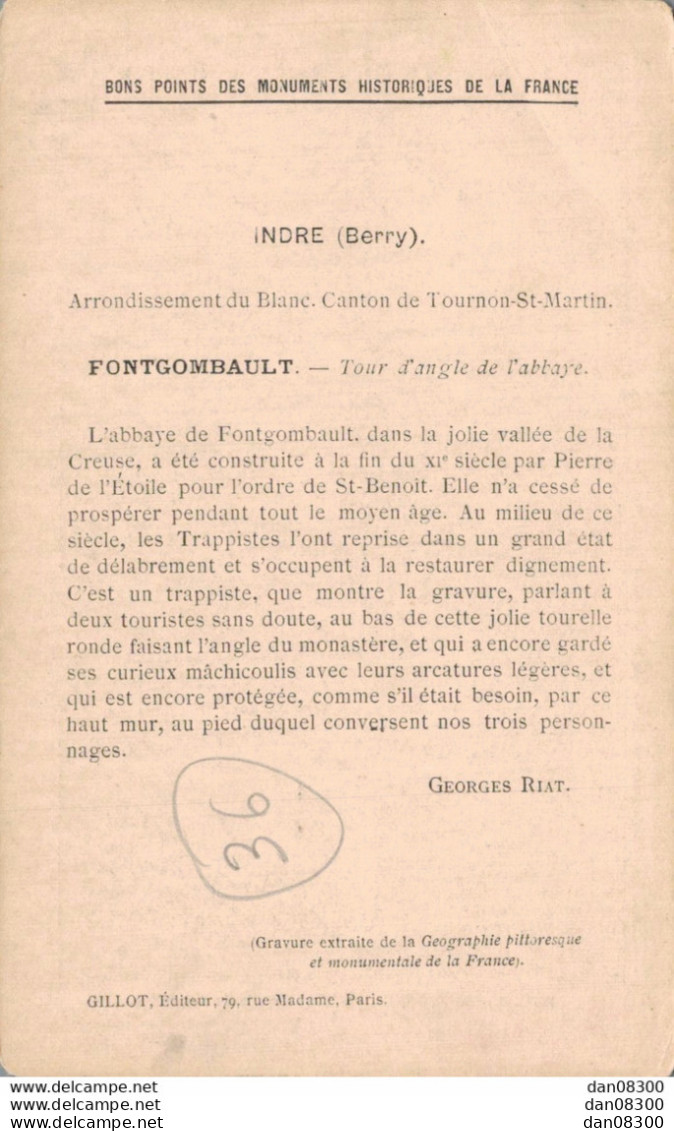 36 FONTGOMBAULT TOUR D'ANGLE DU MONASTERE BONS POINTS DES MONUMENTS HISTORIQUES DE LA FRANCE - Geschiedenis