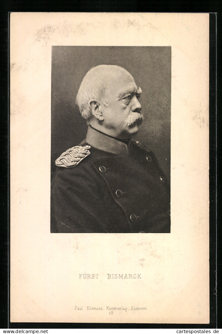 AK Fürst Bismarck Von Der Seite Und In Uniform  - Personnages Historiques