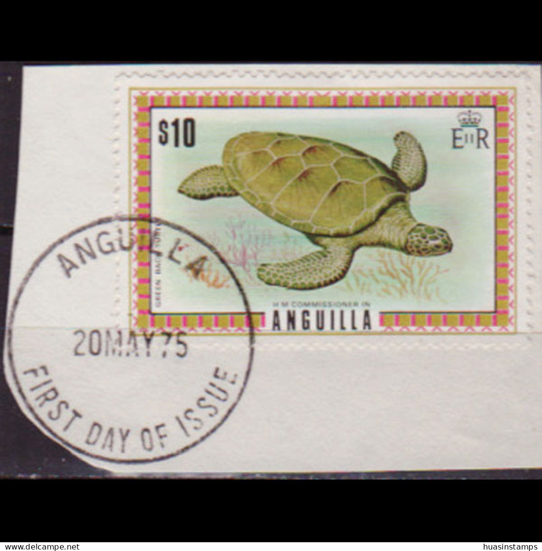 ANGUILLA 1972 - Scott# 160 Green Turtle FD $10 Used - Anguilla (1968-...)