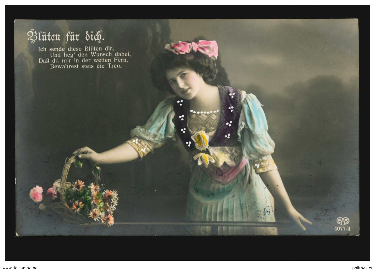 Mode-AK Frau Mit Blumenkorb: Blüten Für Dich! CHEMNITZ 12.1.1912 Nach Belgien - Mode