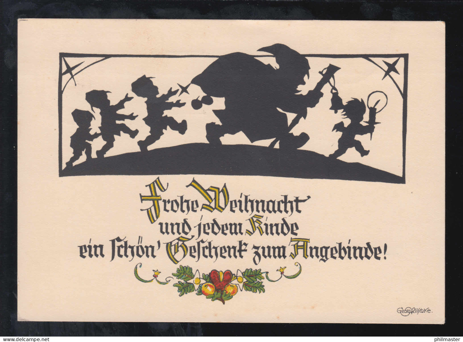 Scherenschnitt-AK Georg Plischke: Weihnachten Weihnachtsmann Engel, BERLIN 1941 - Silhouetkaarten