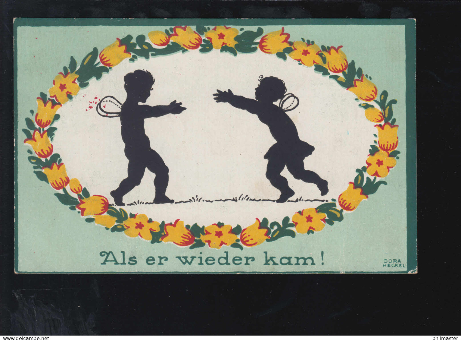 Scherenschnitt-AK Dora Heckel: Zwei Engel Als Er Wieder Kam! VECHELDE 27.5.1919 - Silhouette - Scissor-type