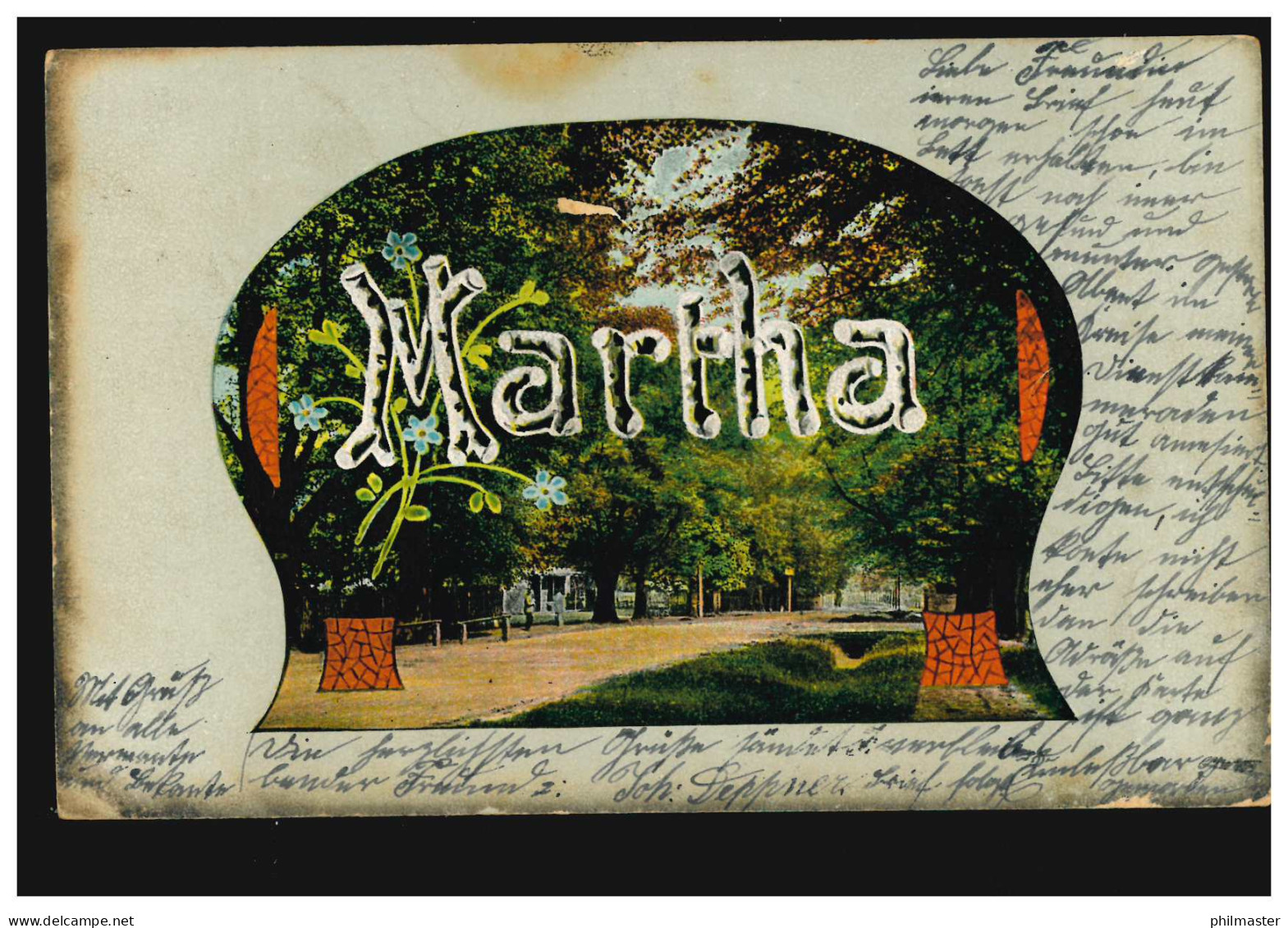 Ansichtskarte Vornamen: Martha, Landschaft Mit Allee, MARXLOH (KR. RUHRORT) 1905 - Prénoms