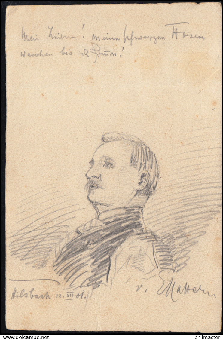 Künstler-AK Bleistiftzeichnung Männerbildnis, HILSBACH 13.8.1901 Nach SANDHAUSEN - Unclassified