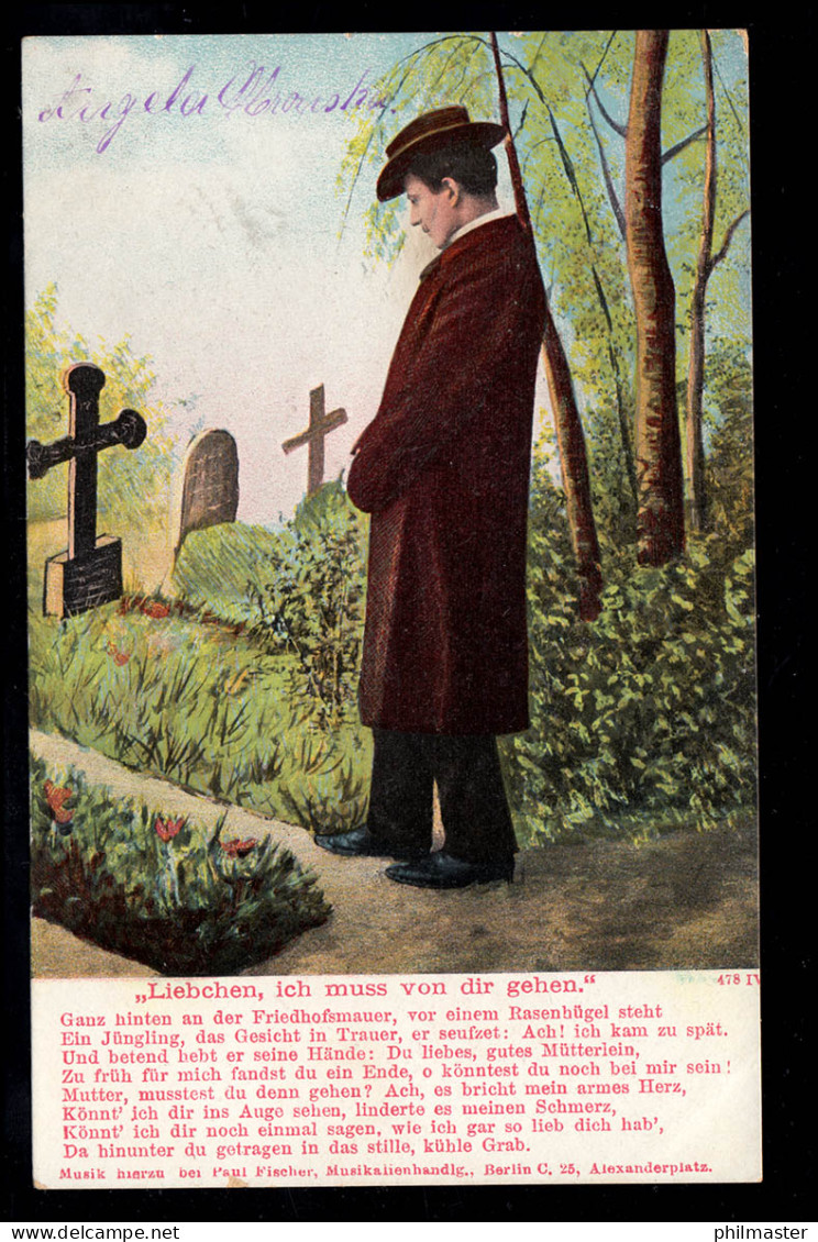 Lyrik-AK Abschied Am Grab - Liebchen, Ich Muss Von Dir Gehen. LANDIN 12.4.1904  - Other & Unclassified