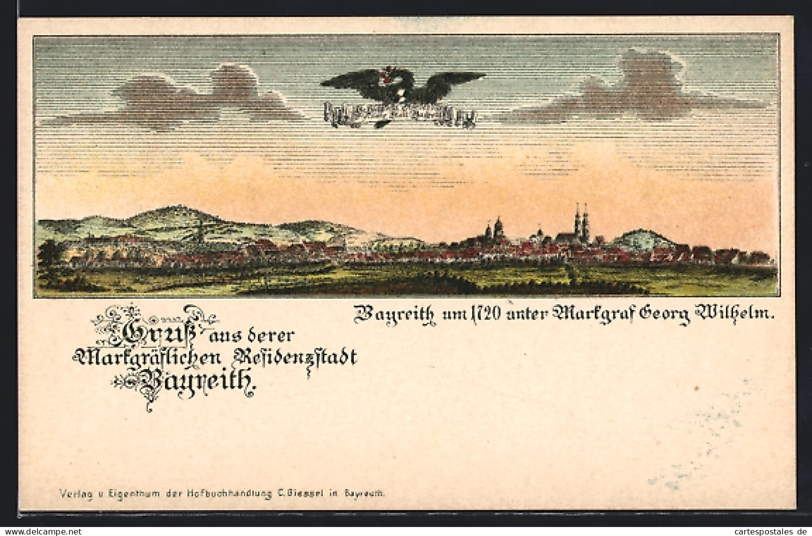Lithographie Bayreuth, Ortspanorama Um 1720, Adler  - Bayreuth