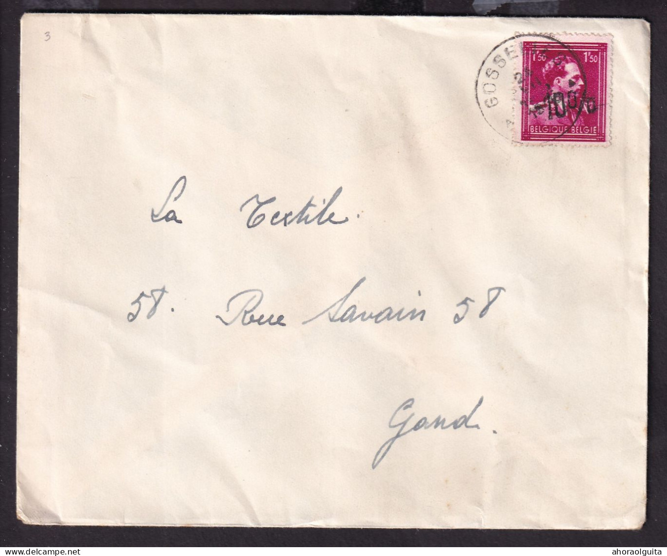 DDGG 164 -- Enveloppe TP Moins 10 % Surcharge Locale GOSSELIES 1946 -Verso Expéditeur Arthur Lagneaux - 1946 -10%