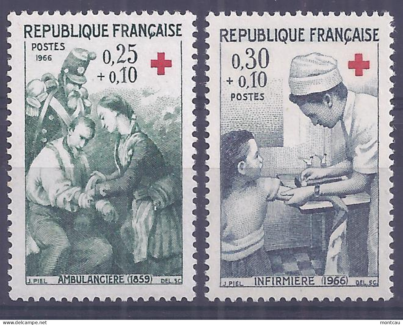 Francia 1966. YT = 1508-09 -  (*). Cruz Roja - Neufs