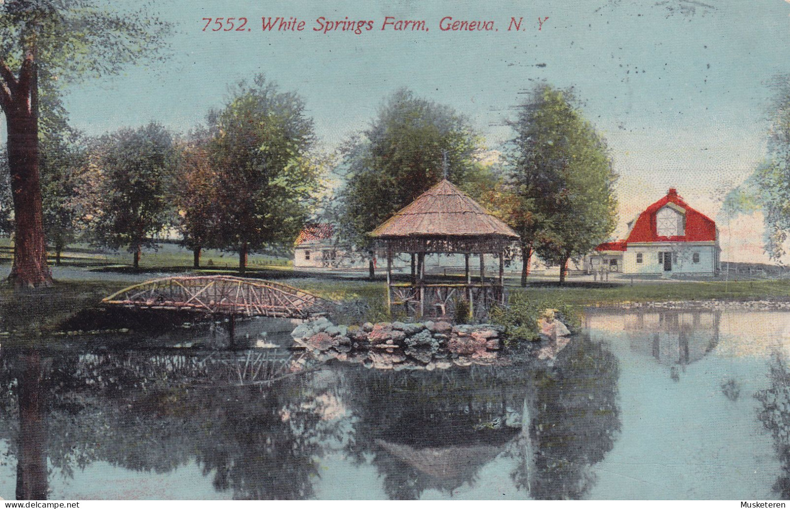 United States PPC 7552. White Springs Farm, Geneva. N.Y. Flamme 'Flag' GENEVA 1913 US Parcel Post Stamp Mi. 1 !!!! - Lettres & Documents