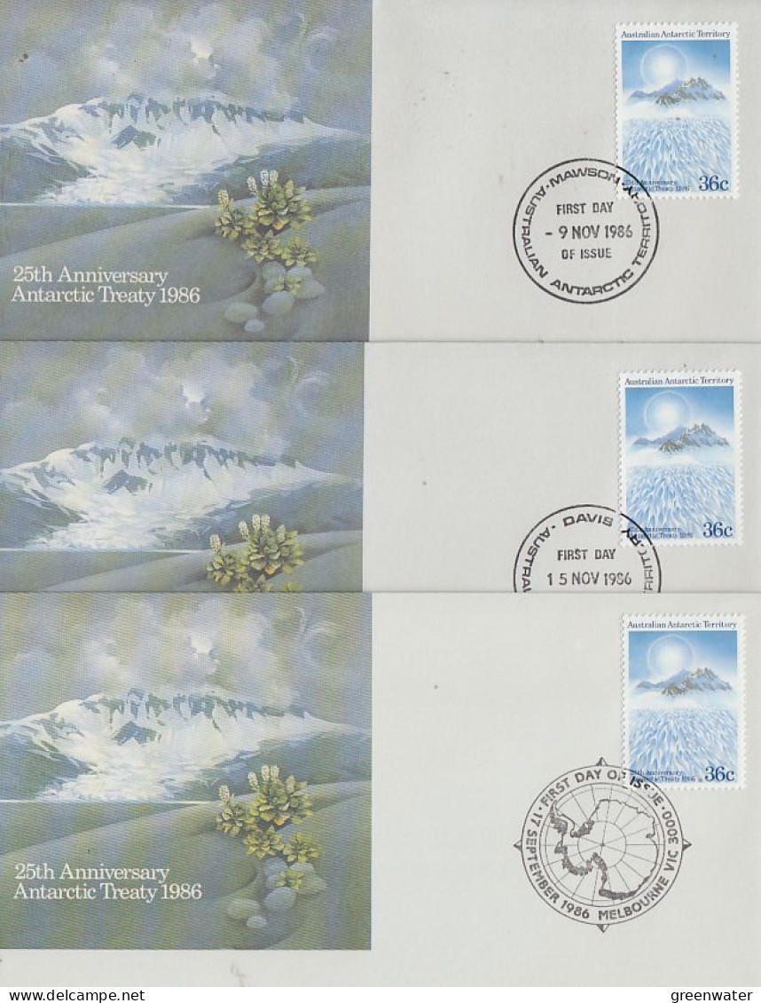 AAT 1986 Antarctic Treaty 1v  5 FDC   (4 Bases + Melbourne) (00184) - FDC