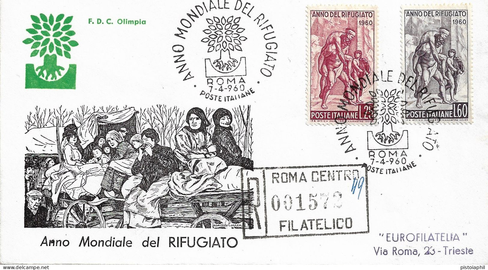 Fdc Olimpia: ANNO DEL RIFUGIATO (1960); Raccomandata; Annullo Speciale Roma - FDC