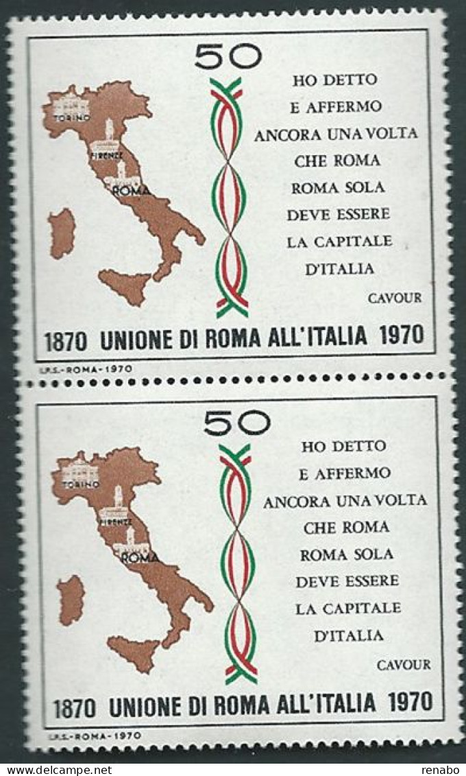 Italia, Italy, Italien, Italie 1970; Unione Di Roma All' Italia. Risorgimento Italiano. Coppia Verticale. - Sonstige & Ohne Zuordnung