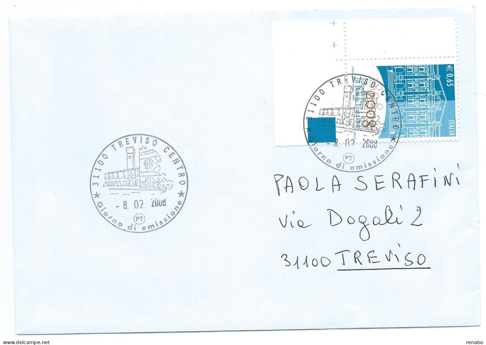 Italia 2008 ; Bicentenario Della Borsa Italiana Su Francobollo D' Angolo ; FDC Treviso Centro - 2001-10: Marcofilia