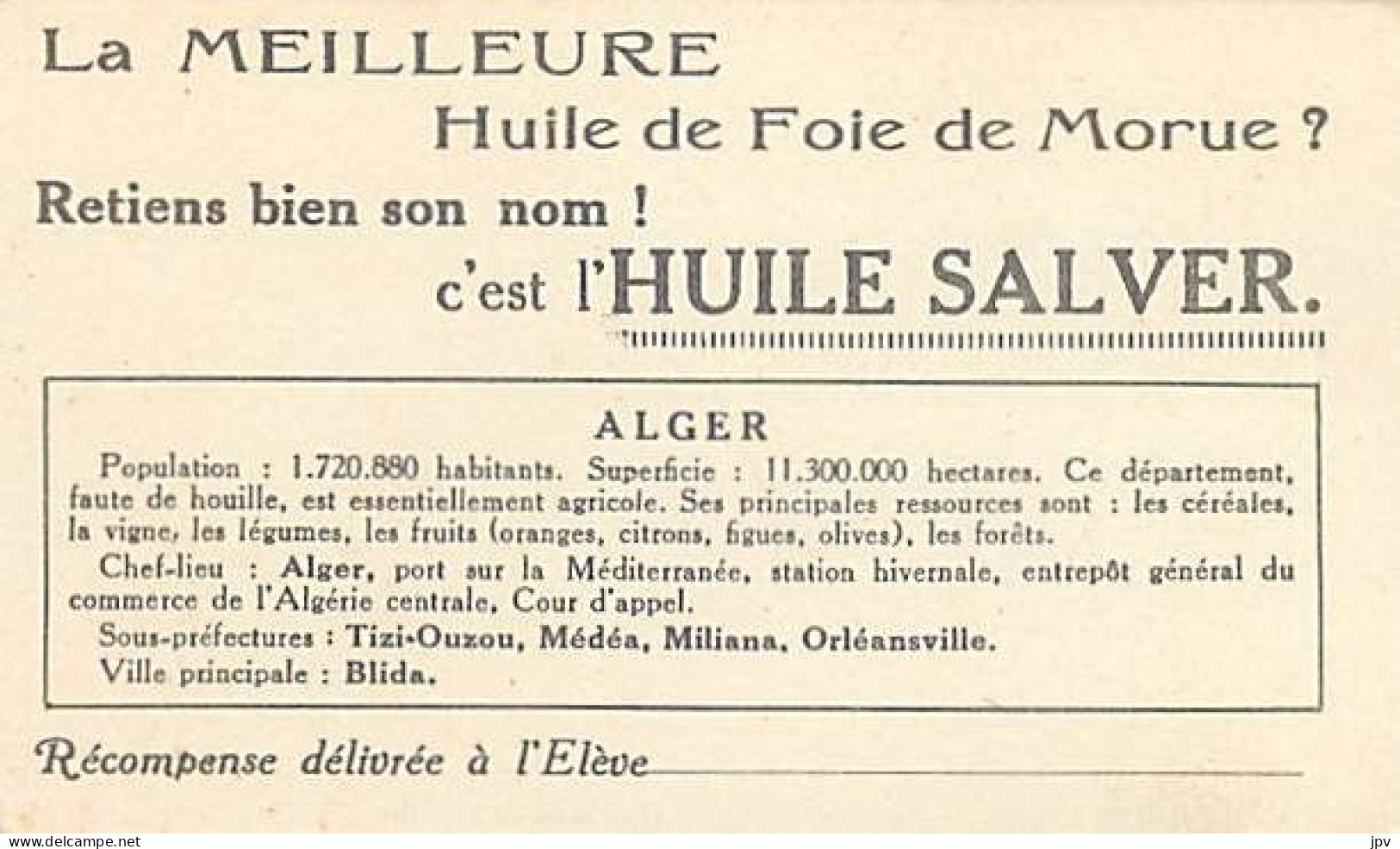 BON POINT PUBLICITAIRE. HUILE SALVER. DEPARTEMENT D'ALGER. - Other & Unclassified