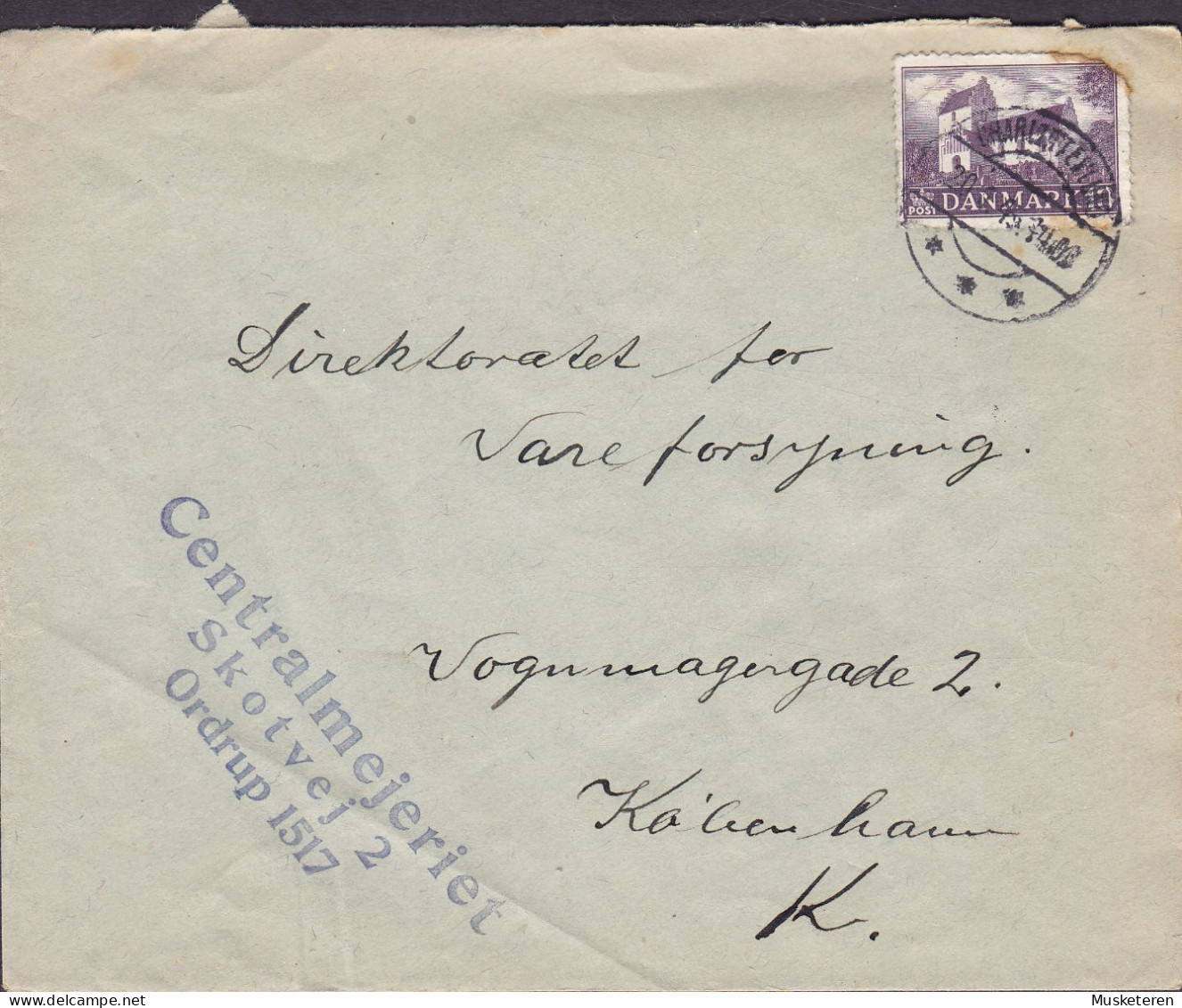 Denmark Centralmejeriet Skotvej 2, ORDRUP Brotype CHARLOTTENLUND 1945 Cover Brief Lettre Church Kirche Eglise Stamp - Lettres & Documents