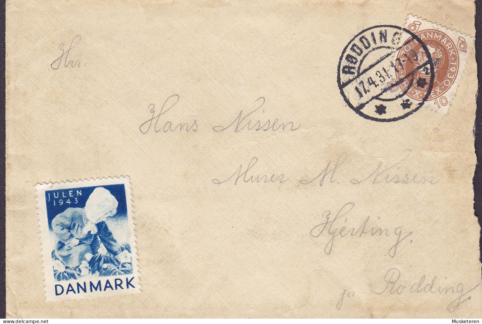 Denmark Brotype IIc RØDDING (**2) 'Petite' 1931 Cover Brief Lettre Locally Sent Christian X. Stamp & Christmas Seal - Brieven En Documenten