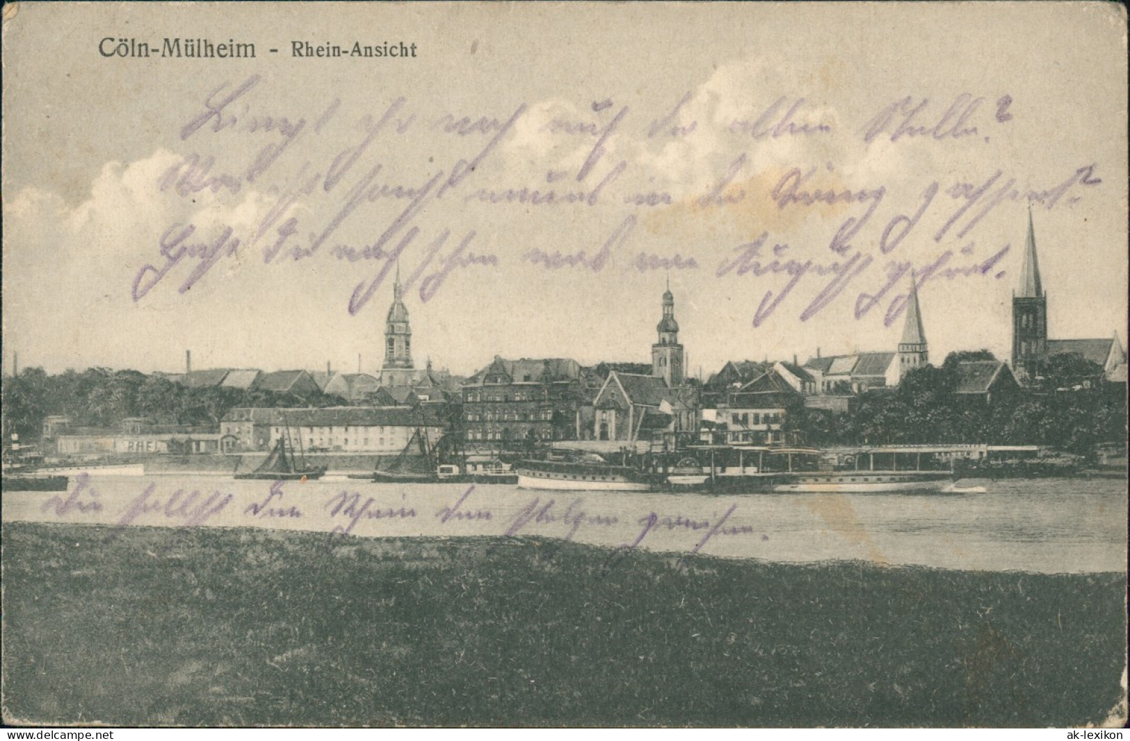 Ansichtskarte Mülheim-Köln Panorama  Schiffe 1918   Feldpost Stempel RIEHL - Koeln