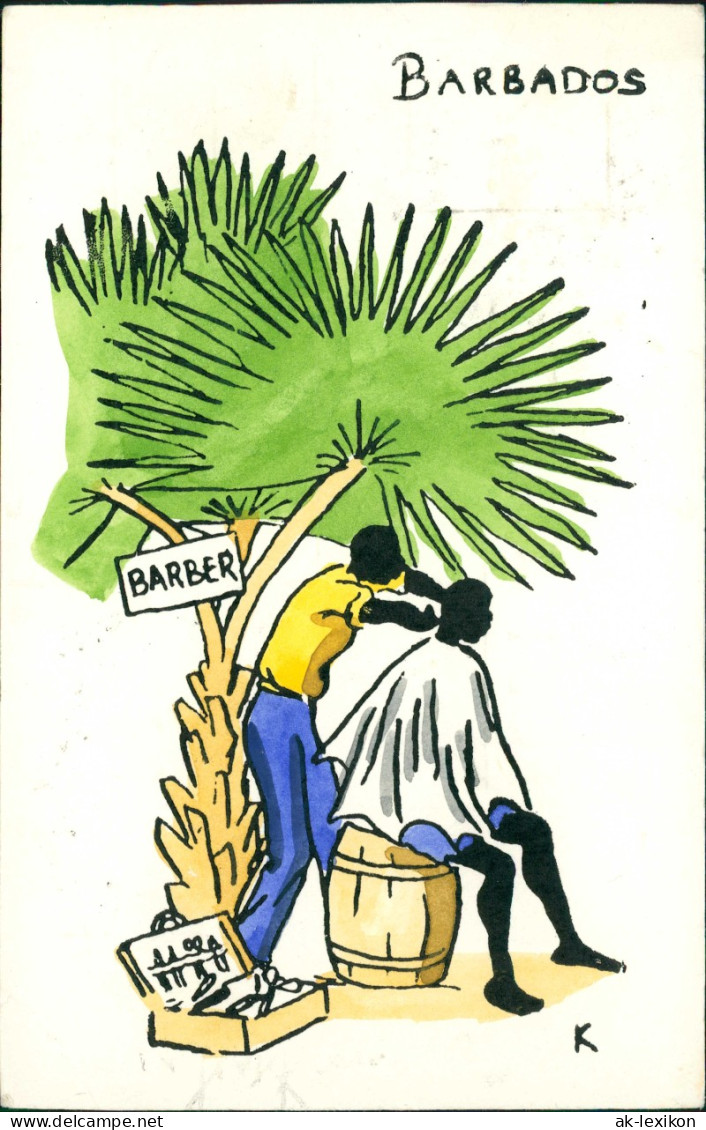 Barbados - Scherzkarte Barber 1959  Gel. Briefmarke Stempel - Barbados