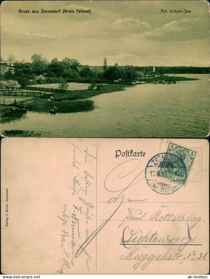 Zernsdorf-Königs Wusterhausen Krüpel-See, Häuser Und Angler 1911 - Königs-Wusterhausen