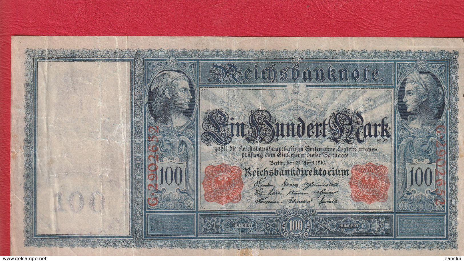 REICHSBANKNOTE  . 100 MARK . 21-4-1910   . N°  C.2902652 .  2 SCANNES  .  BILLET USITE - 100 Mark