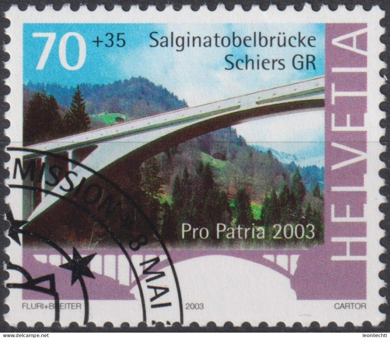 2003 Schweiz Pro Patria, Salginatobelbrücke Schiers GR ⵙ Zum:CH B281, Mi:CH 1833, Yt:CH 1758 - Oblitérés