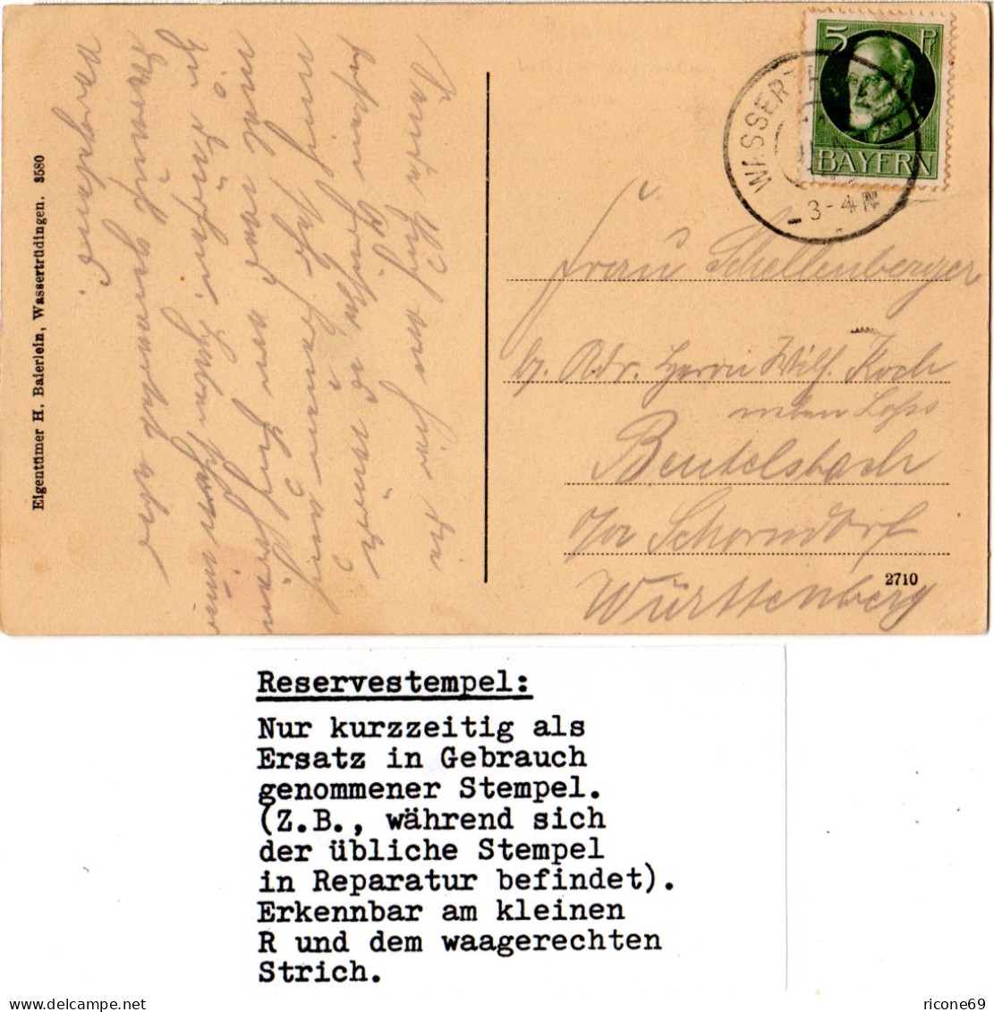 Bayern 1914, Reservestempel WASSERTRÜDINGEN Auf AK M. 5 Pf. - Lettres & Documents