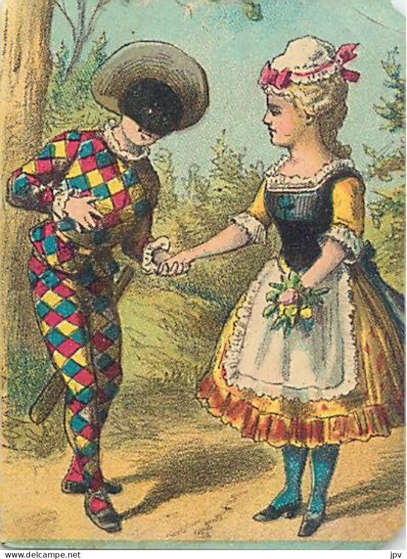 Véritable Chromolithographie : ARLEQUIN ET SA BELLE. - Andere & Zonder Classificatie