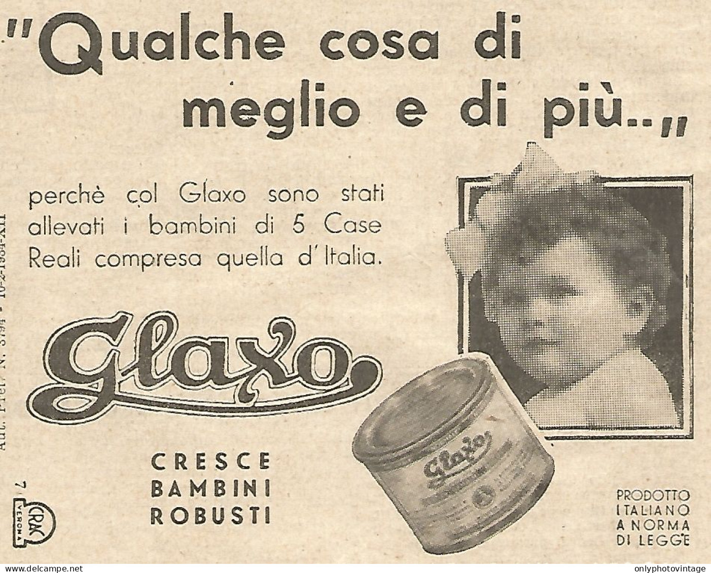 GLAXO Cresce Bambini Robusti - Pubblicità Del 1934 - Vintage Advertising - Werbung