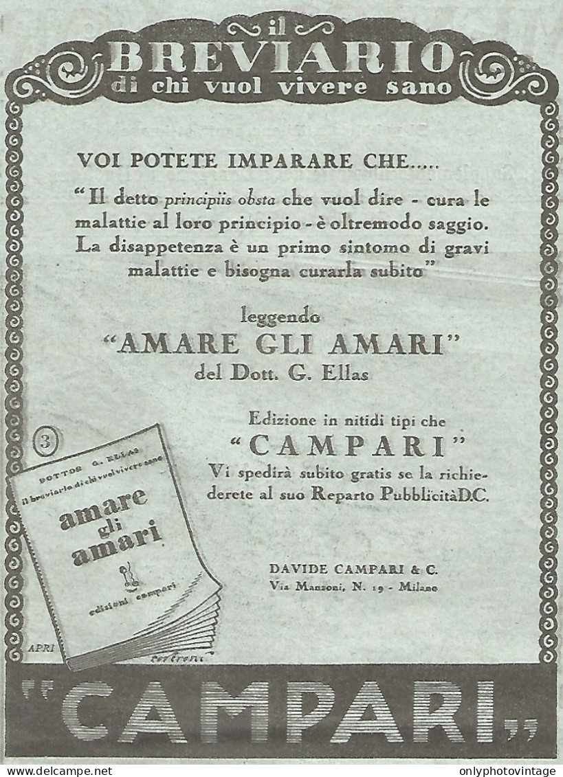 CAMPARI - Il Breviario - Voi Potete Imparare Che... - Pubblicità Del 1931 - Werbung