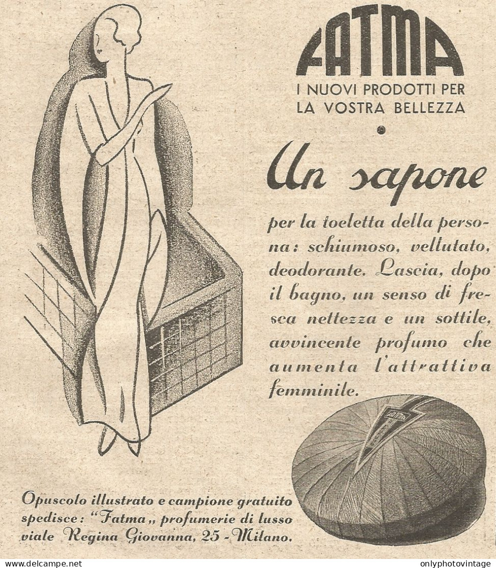 FATMA - Un Sapone ... - Pubblicità Del 1934 - Vintage Advertising - Advertising