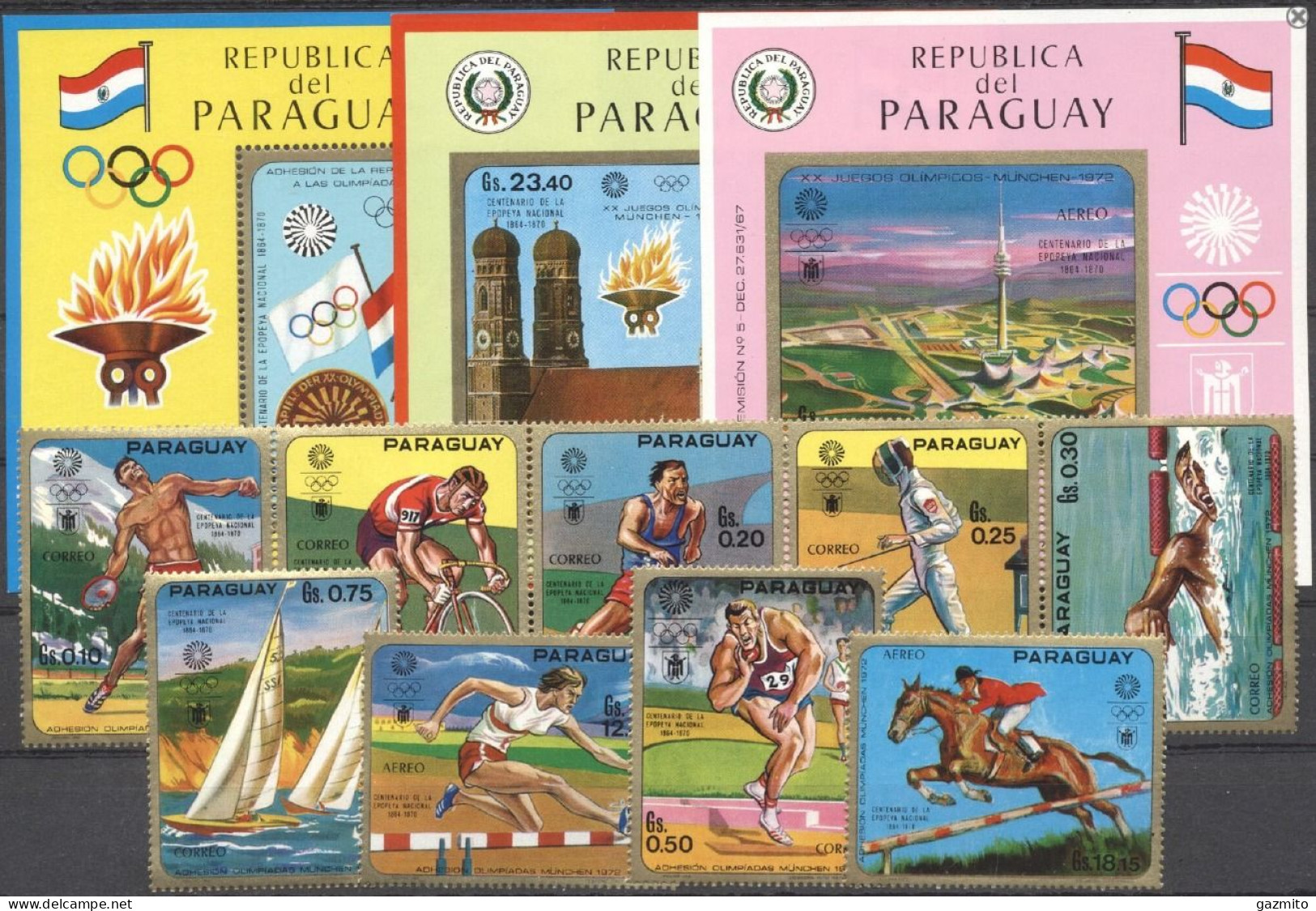 Paraguay 1970, Olympic Games In Munich, Cycling, Fencing, Shipping, 9val +3BF - Ete 1972: Munich