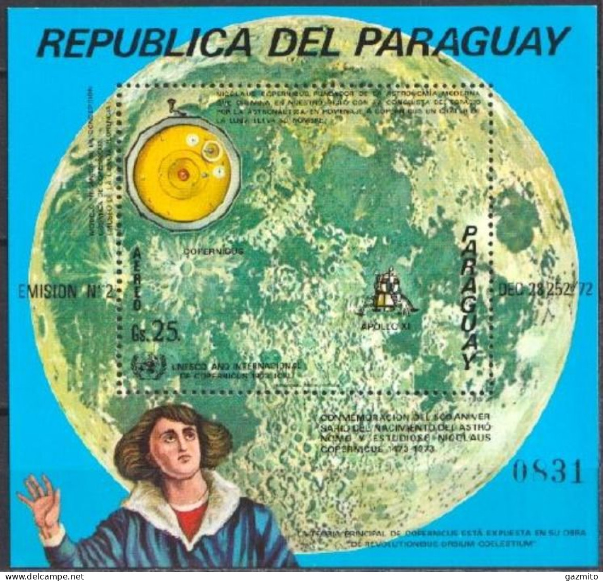 Paraguay 1973, Space, Copernicus, Moon, BF - Autres & Non Classés