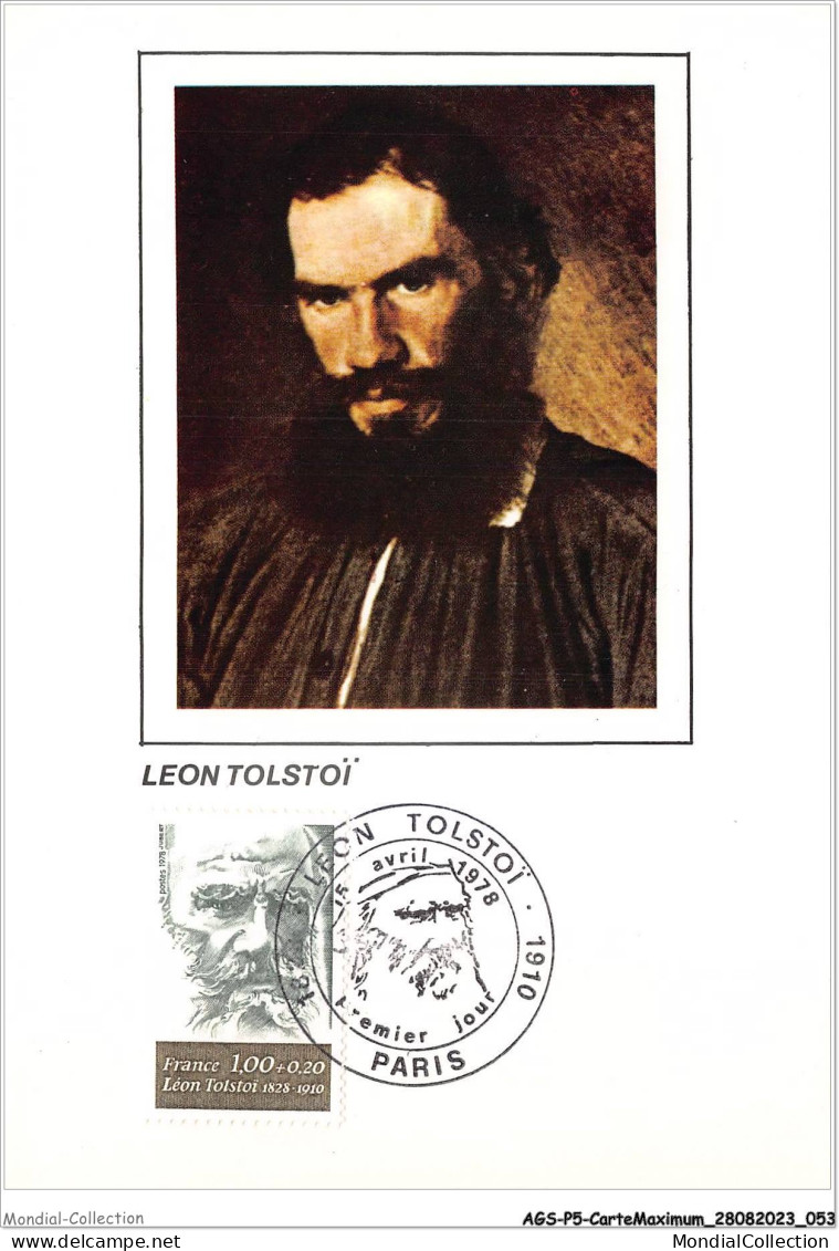 AGSP5-0303-CARTE MAXIMUM - PARIS 1978 - LEON TOLSTOI 1828-1910 - 1970-1979