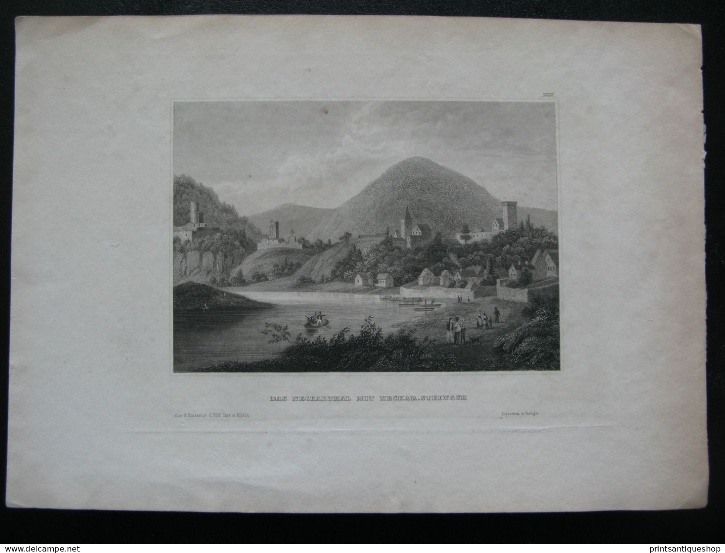 Original Print Engraving  Stahlstich Das Neckarthal Mit Neckar-Steinach Darmstadt Hessen  Deutschland - Prints & Engravings