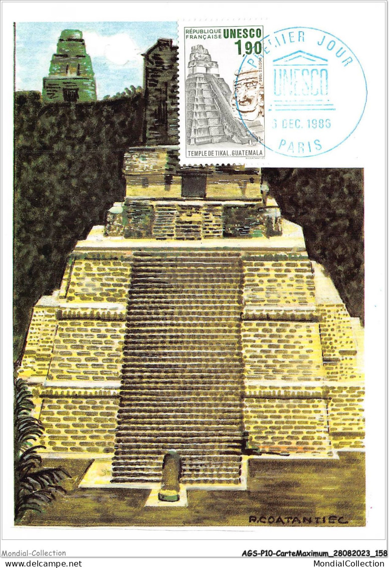 AGSP10-0686-CARTE MAXIMUM - PARIS 1986 - UNESCO - Temple De TIKAL - GUATEMALA - 1980-1989